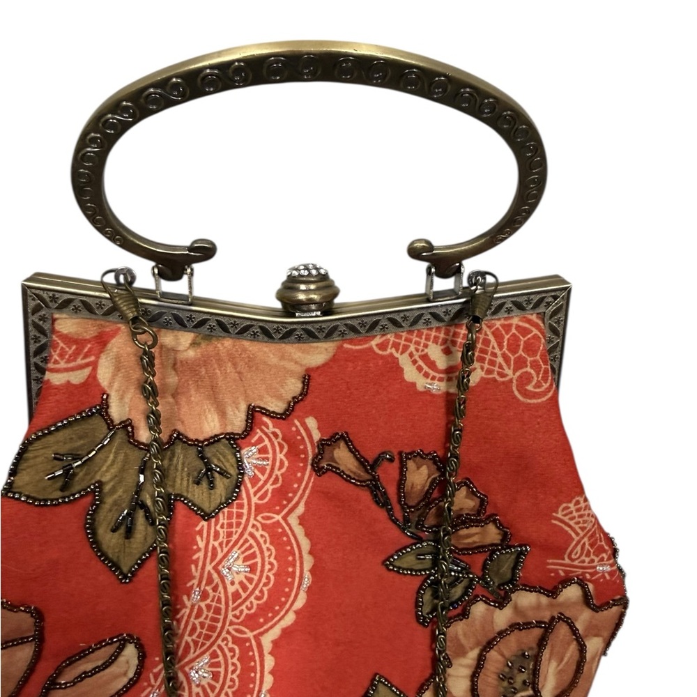 Leko London Vintage ornate beaded evening bag metal handle and chain strap - Picture 3 of 11